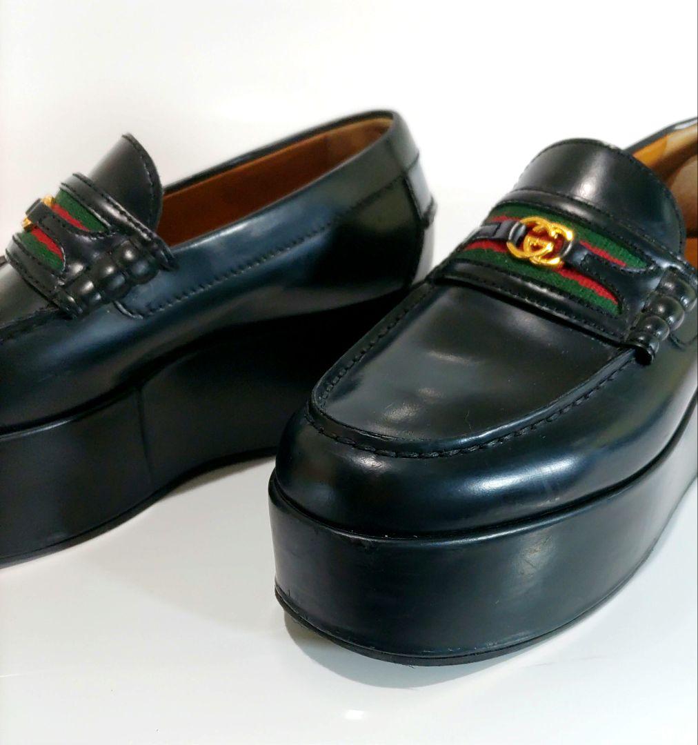 GUCCI 厚底ローファー GG シェリーライン レザー ブラック 35