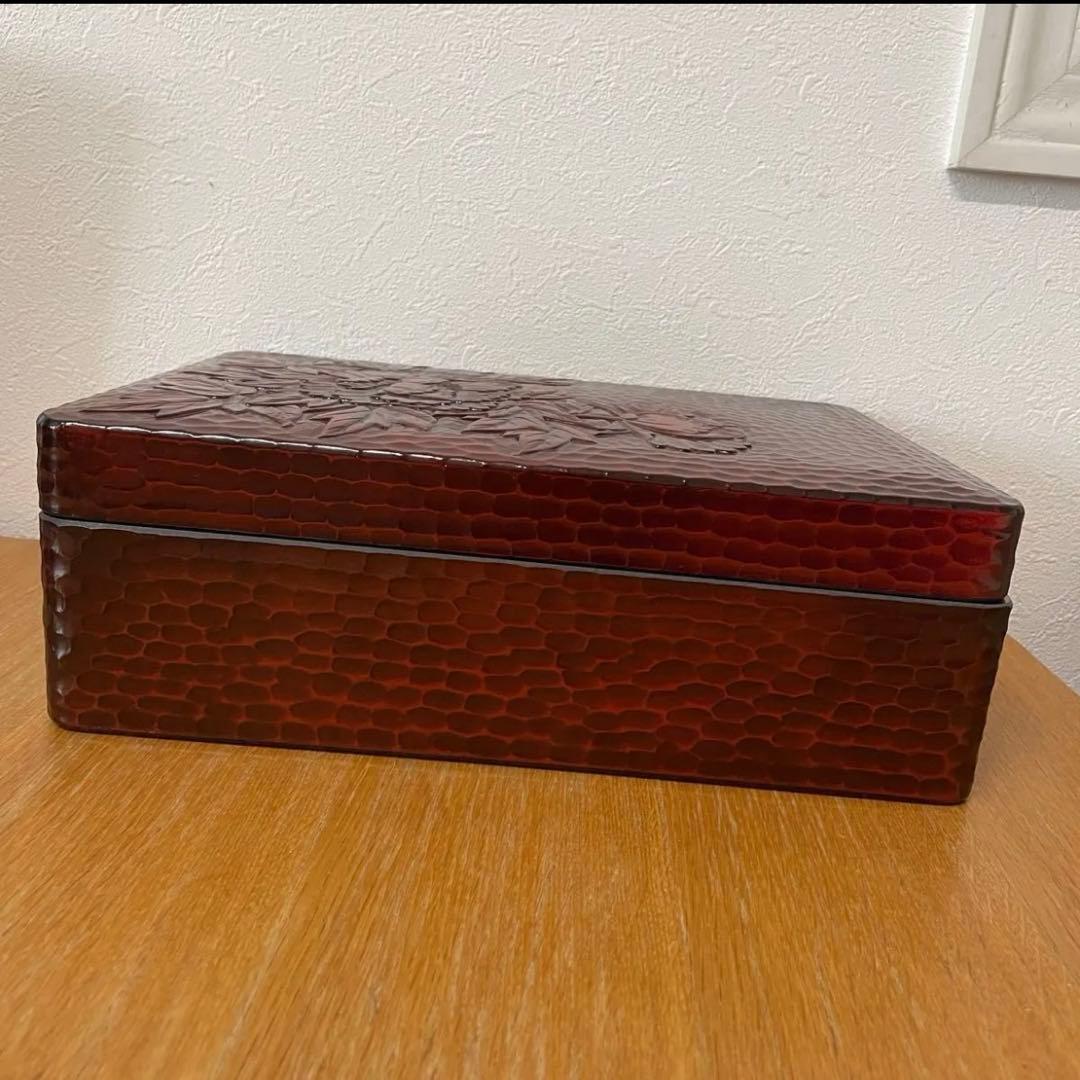 美術漆器　特選本塗 伝統工芸品　彫刻漆器　硯箱　文箱　文房具箱