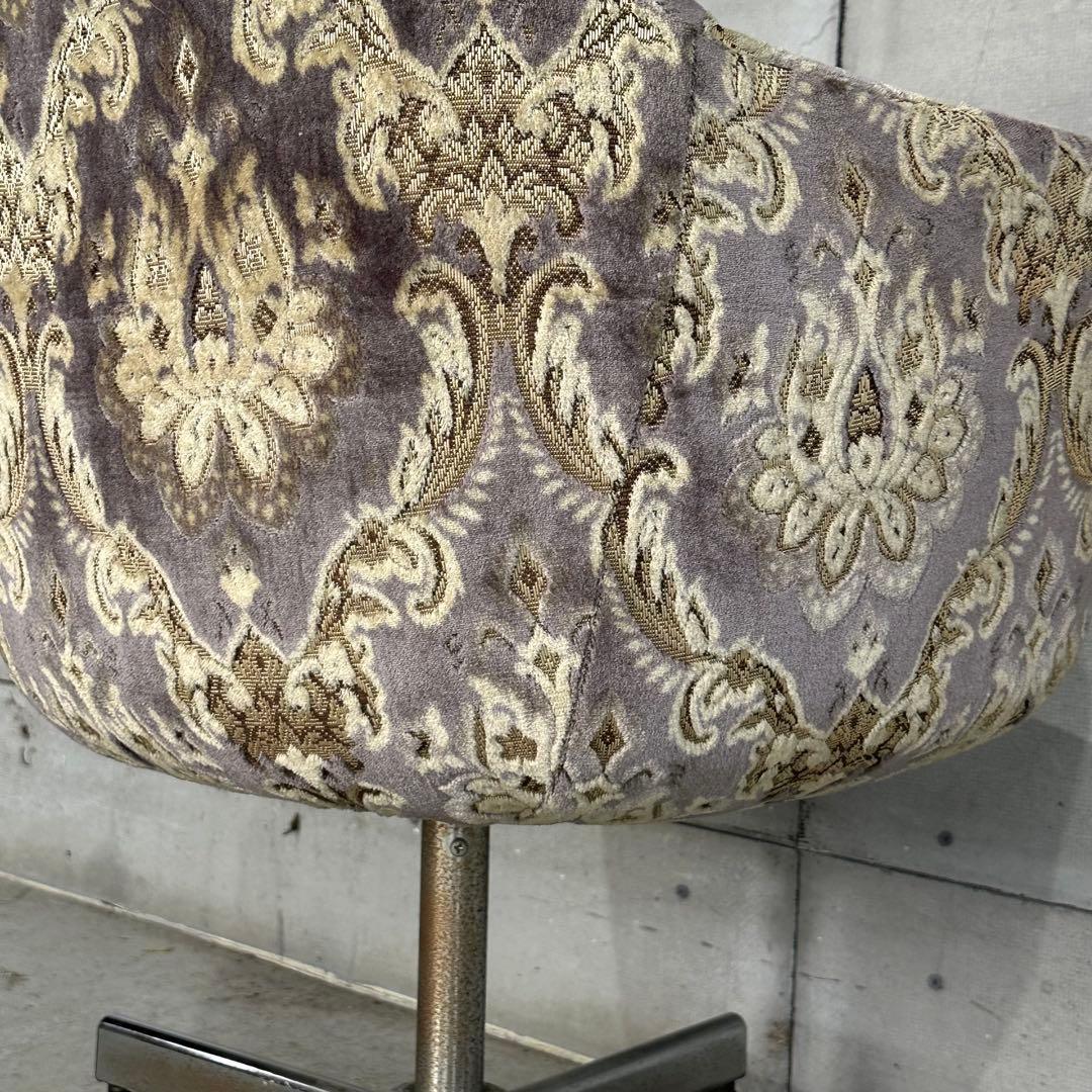 昭和レトロ ヴィンテージ ラウンジチェア 回転式 昇降 キャスター付 ダマスク柄