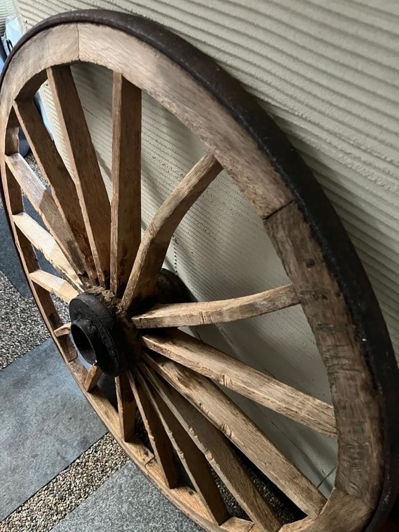 古道具 木製 車輪 約81cm 鉄輪 アンティーク 昭和レトロ ガーデニング