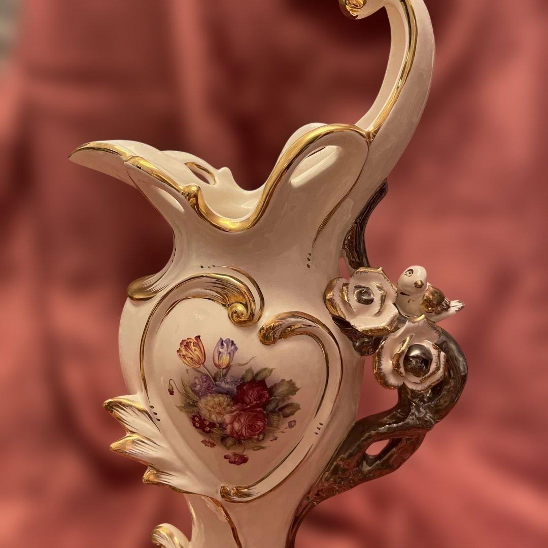 ロココ調ファン必見！ロココ調　ヴィンテージ希少品　薔薇柄花瓶　ヨーロッパ陶器