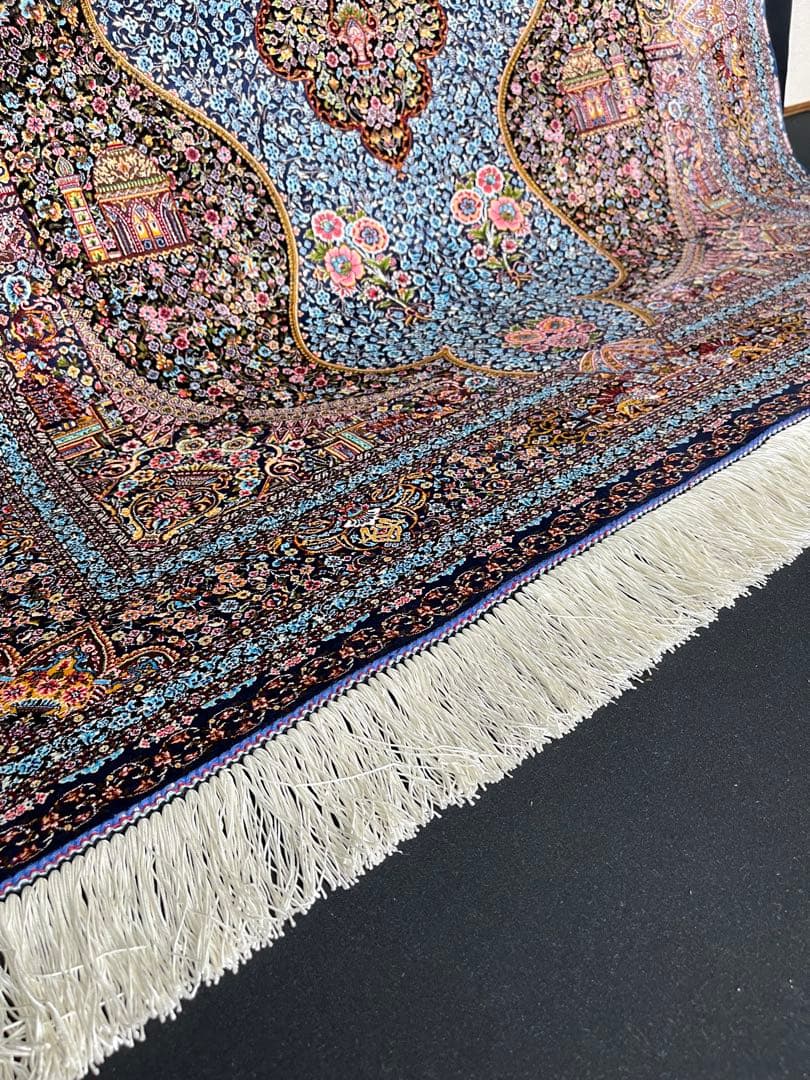 最高級 ペルシャ絨毯シルク イラン クム産 約225万ノット102×150cm