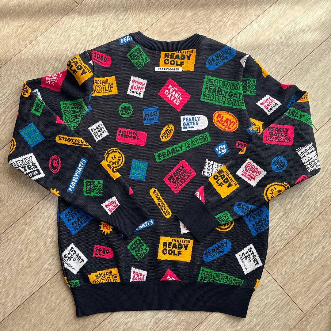 パーリーゲイツ秋冬人気ロゴマーク総柄×マルチカラー ニットセーター 0(S)