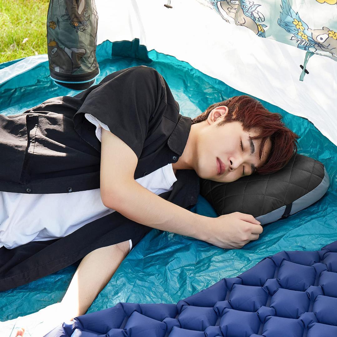 黒 キャンプ枕 カバー付き エアピロー 超軽量コンパクト