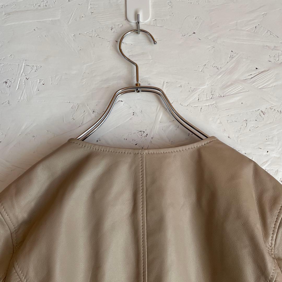 新品未使用タグ付【anySiS】ラムレザージャケット　ノーカラー　ライダース　4