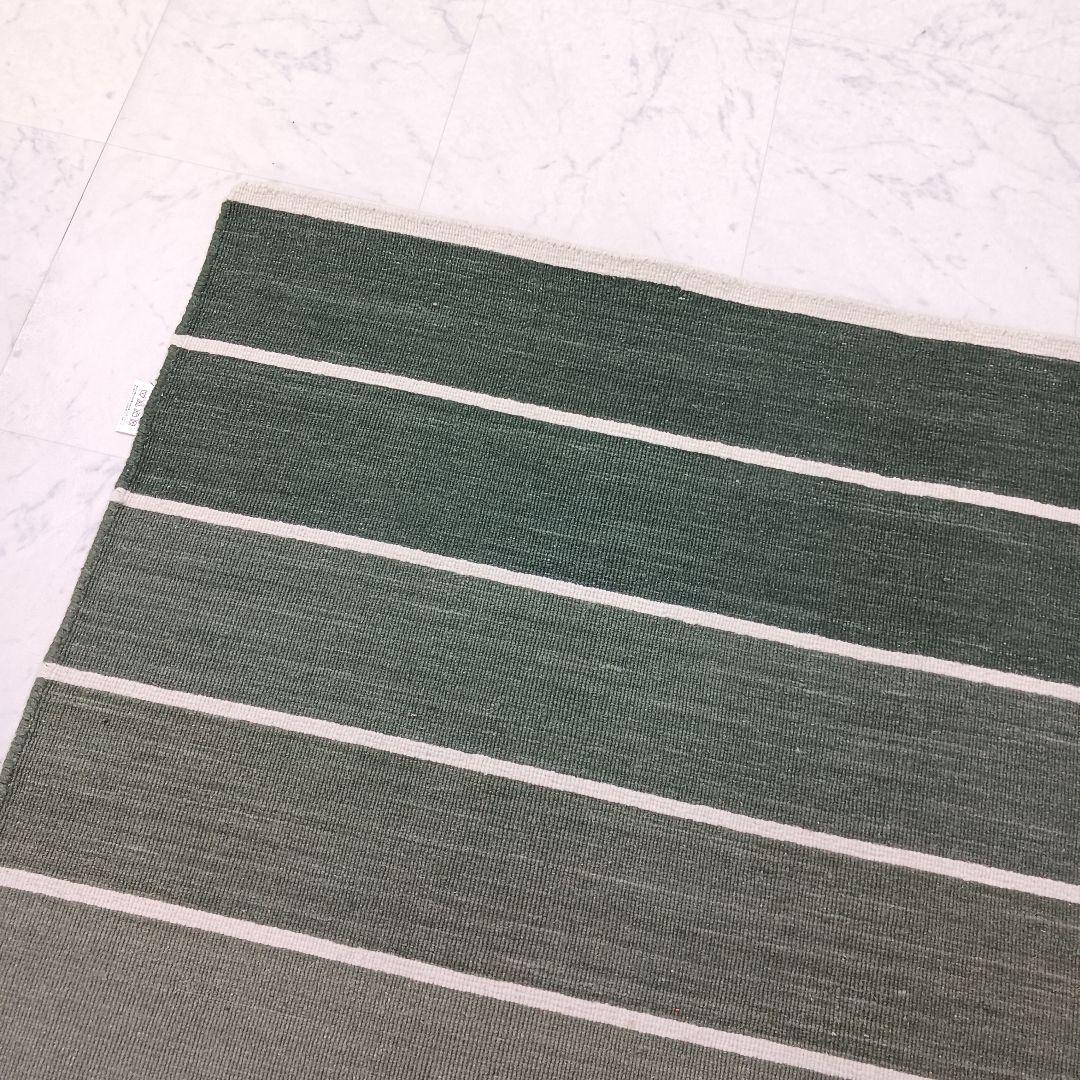 Y2579 インド製 ハリス ウール100% 手織り 平織ラグ 大判