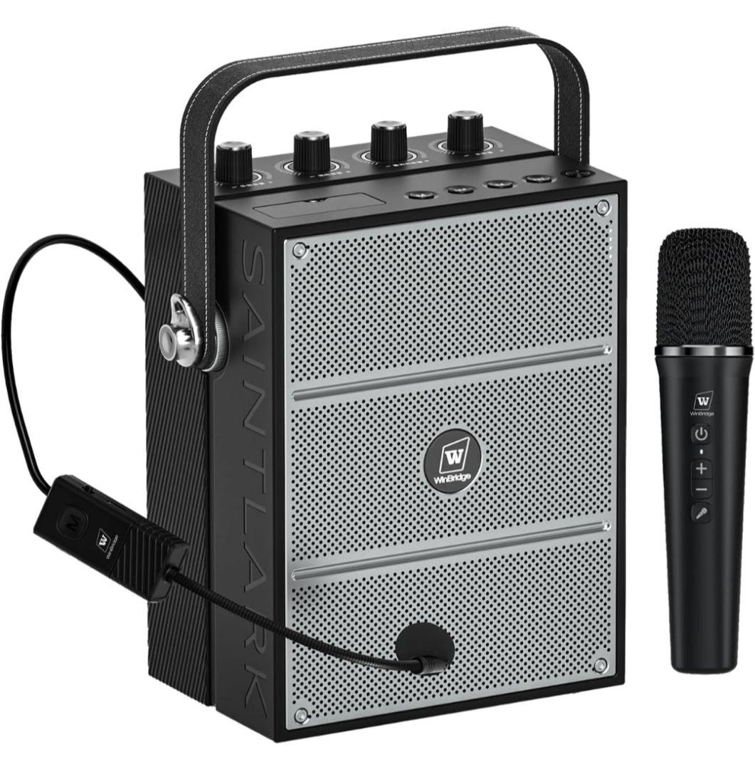 ハンドヘルドマイク ポータブル拡声器 2つのマイク 音楽再生 ヘッドセットマイク