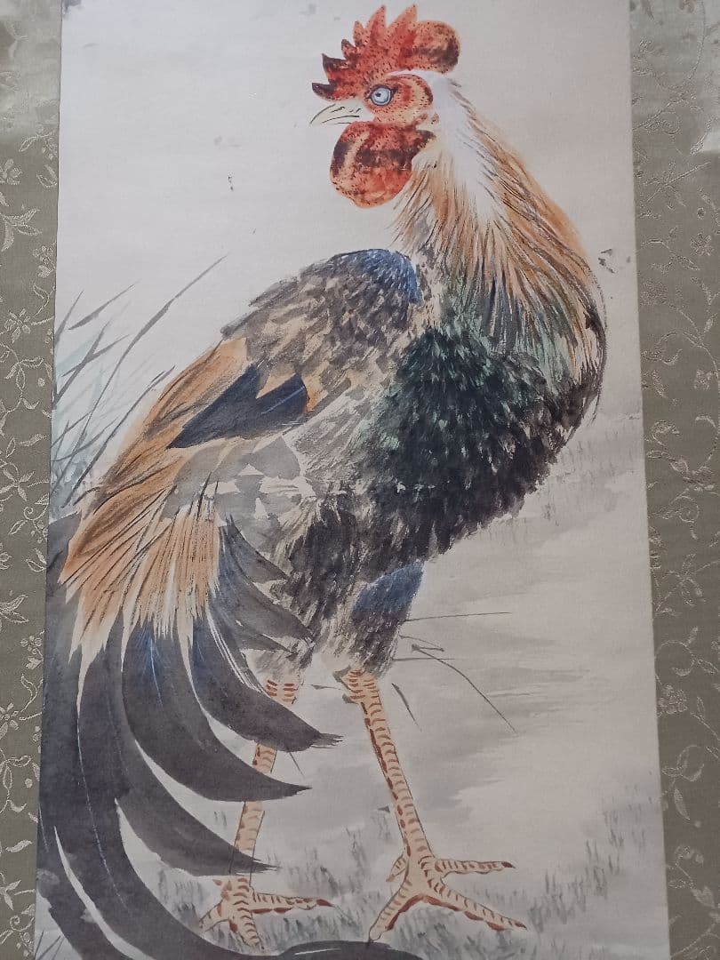 江戸屋の原画　掛軸　1350x415mm E770　鶏 立ち姿図 嶋田家蔵