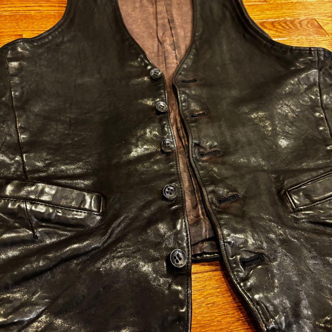 バックラッシュ　イタリアンダブルショルダー製品染めレザーベスト黒S