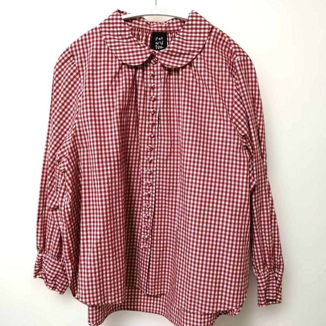 【最終値下げ】Pot and Tea ギンガムチェック長袖ブラウス