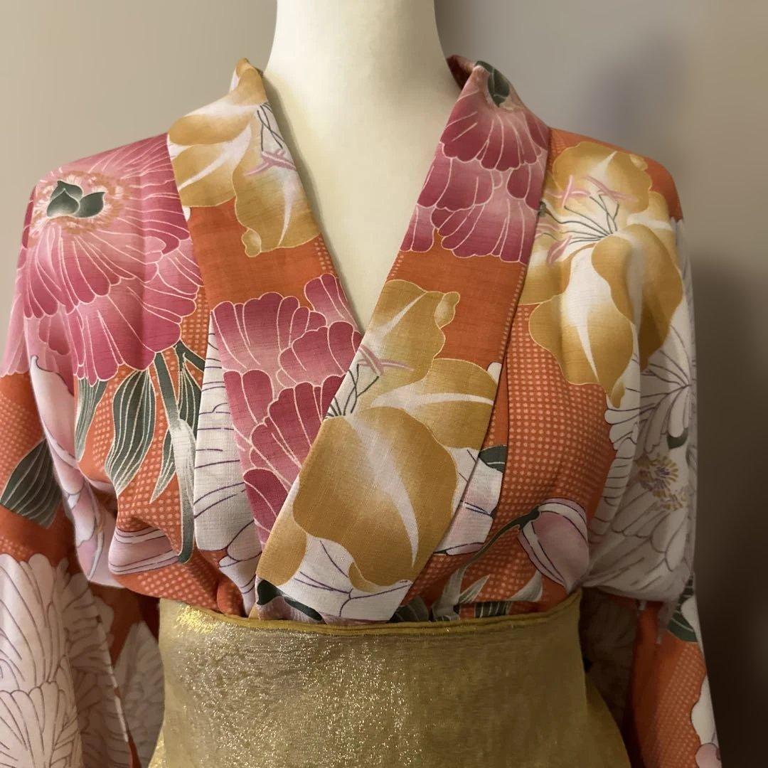 撫松庵　浴衣　帯、帯締めセット　セオアルファ　サーモスピンク　華と蝶