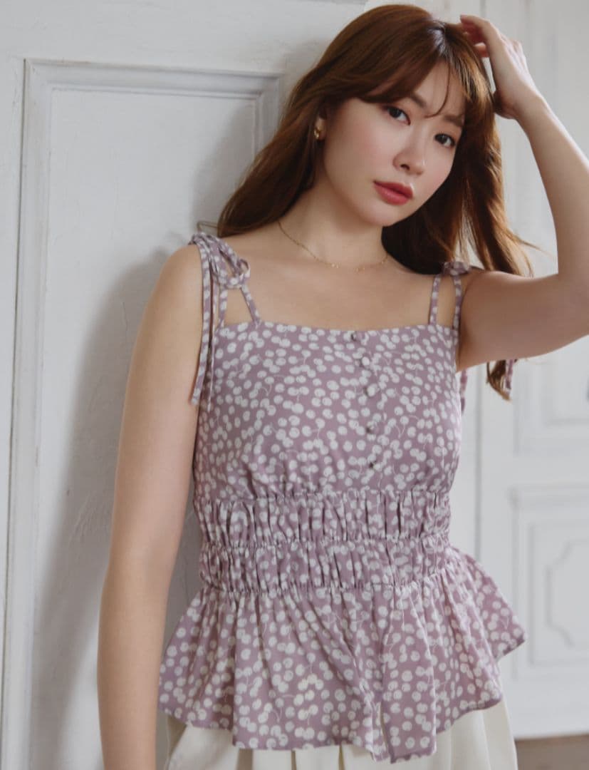 トップス Cherry Pattern Strap Top pale mauve / S