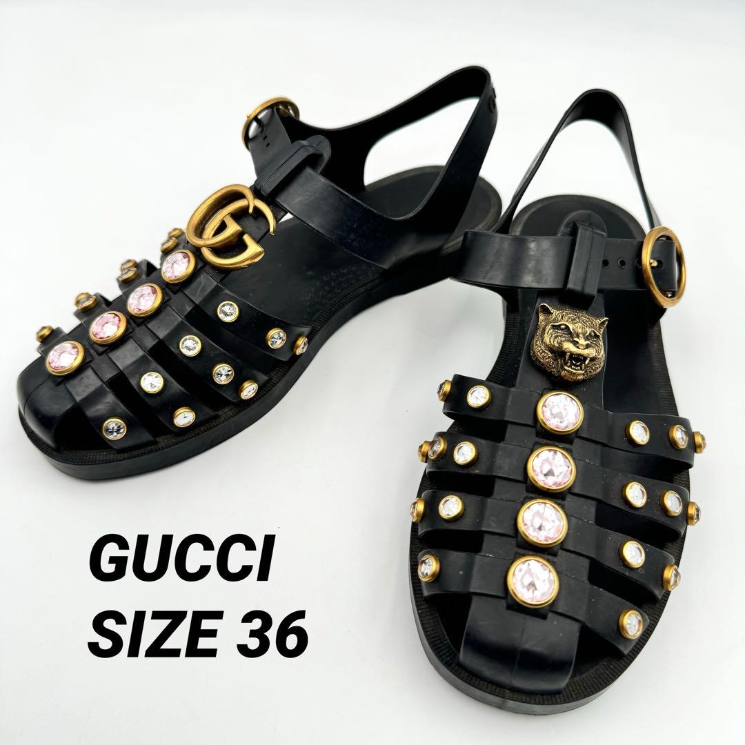 GUCCI ラバーサンダル　ブラック　マーモント　虎　サイズ36