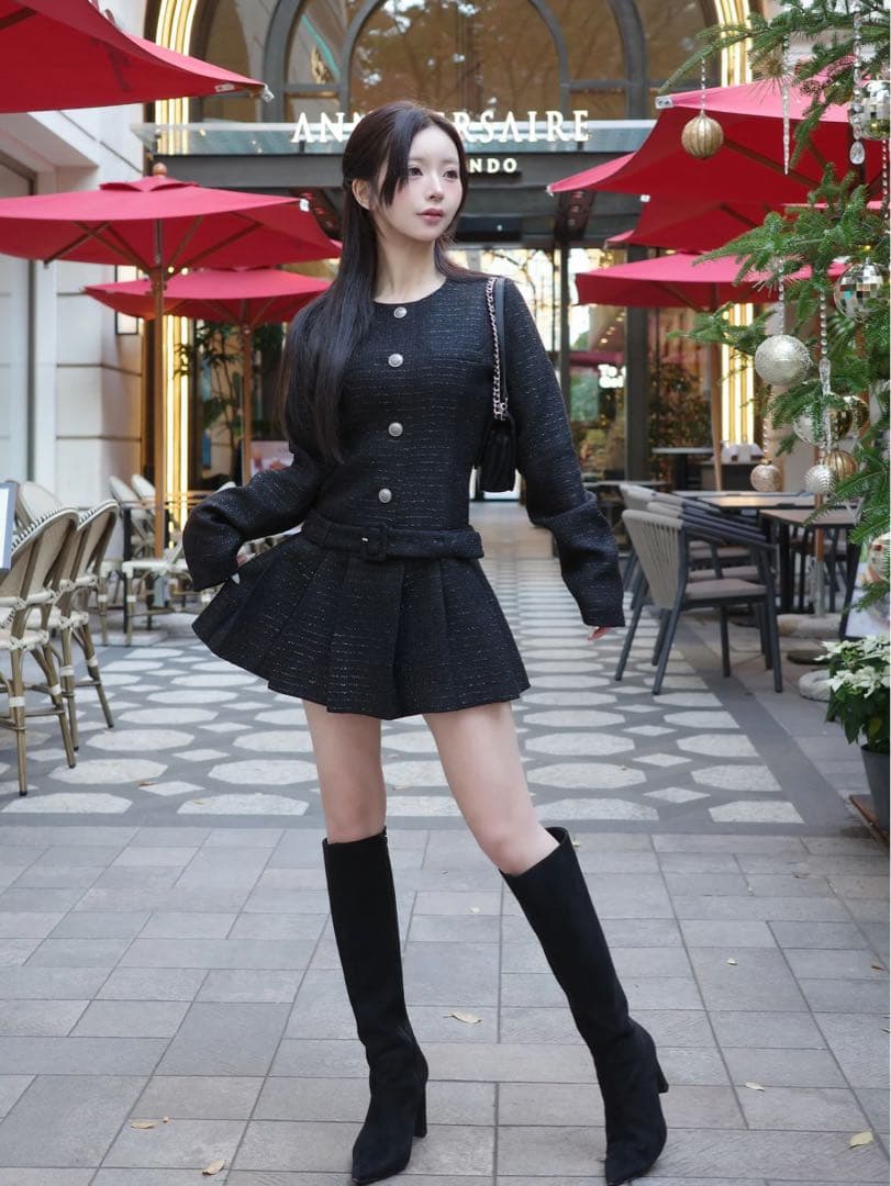 ★新品★Free-Lサイズ★Darich ボックスプリーツツイードミニワンピース