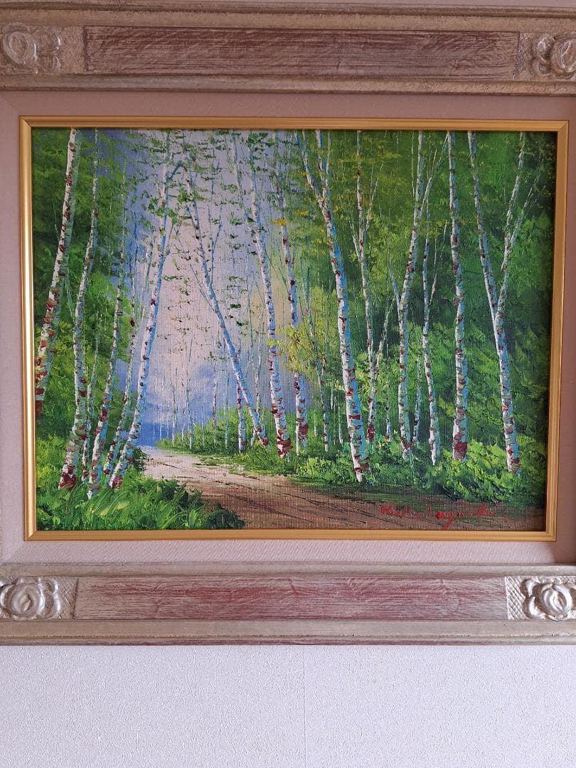 小林幸三作 白樺林 油絵 6号