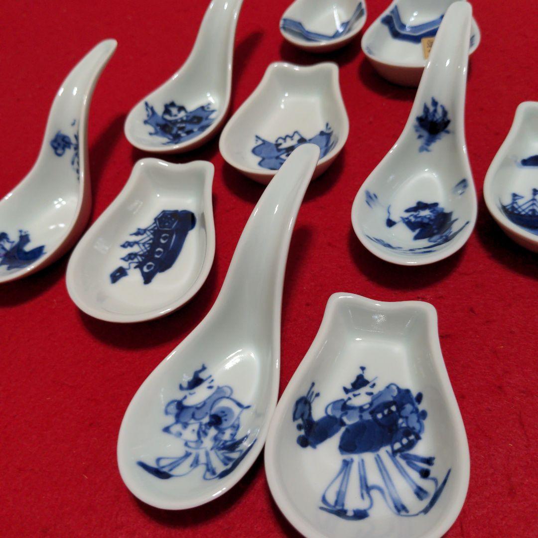 有田焼　しん窯　青花　手描き　レンゲセット　５客　他４点