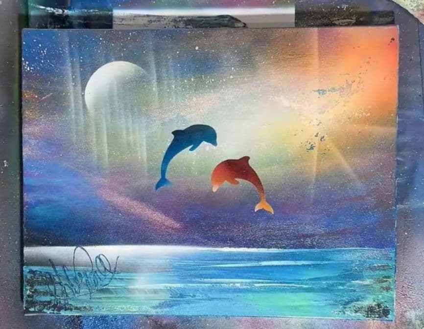 スプレーアートエデン　原画　海とイルカ　F6 キャンバス