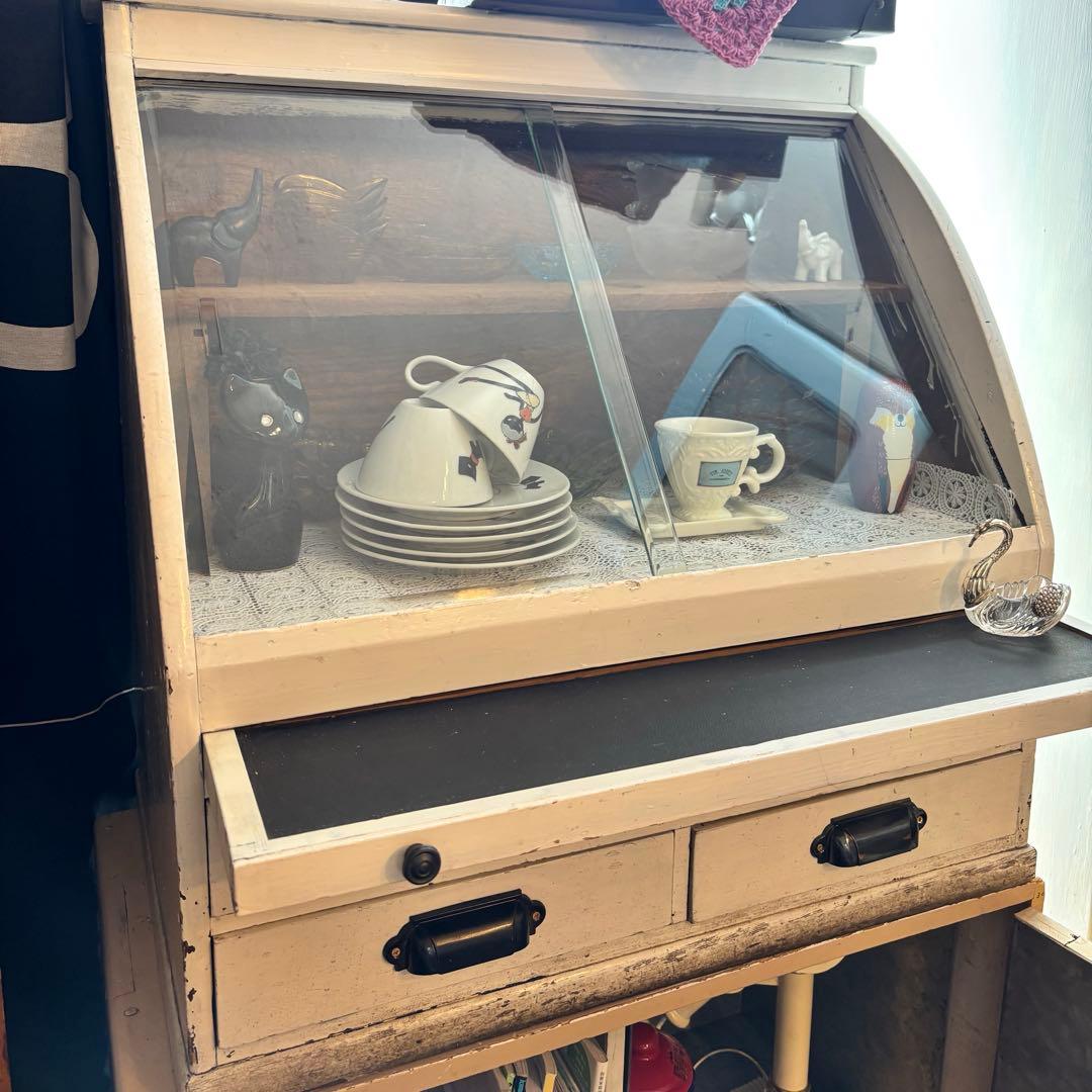 アンティーク ガラス扉 木製 飾り棚 眼鏡屋 ショーケース 骨董 ヴィンテージ