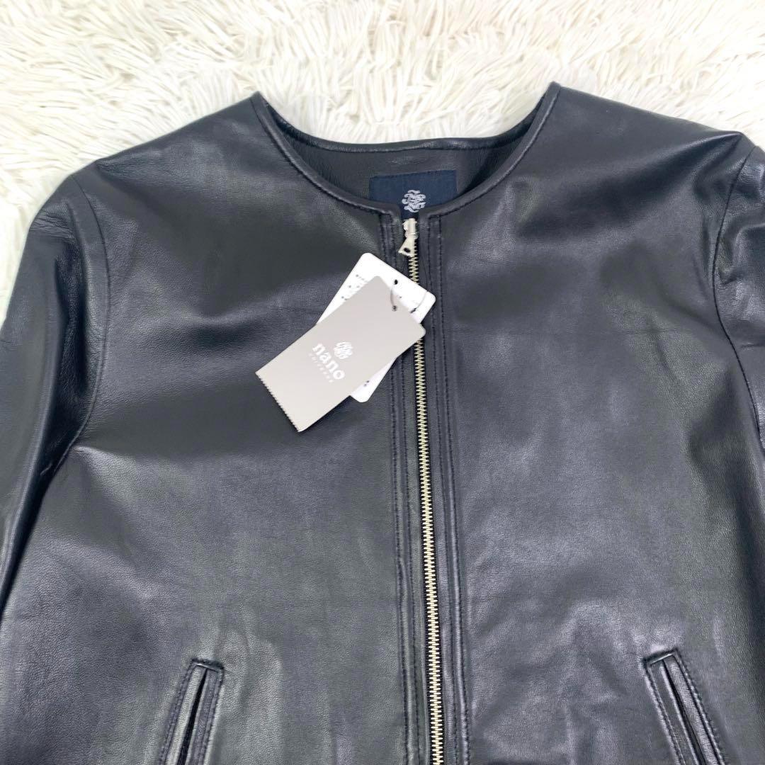 新品タグ付 ナノユニバース シングルレザージャケット ラムレザー 黒 M