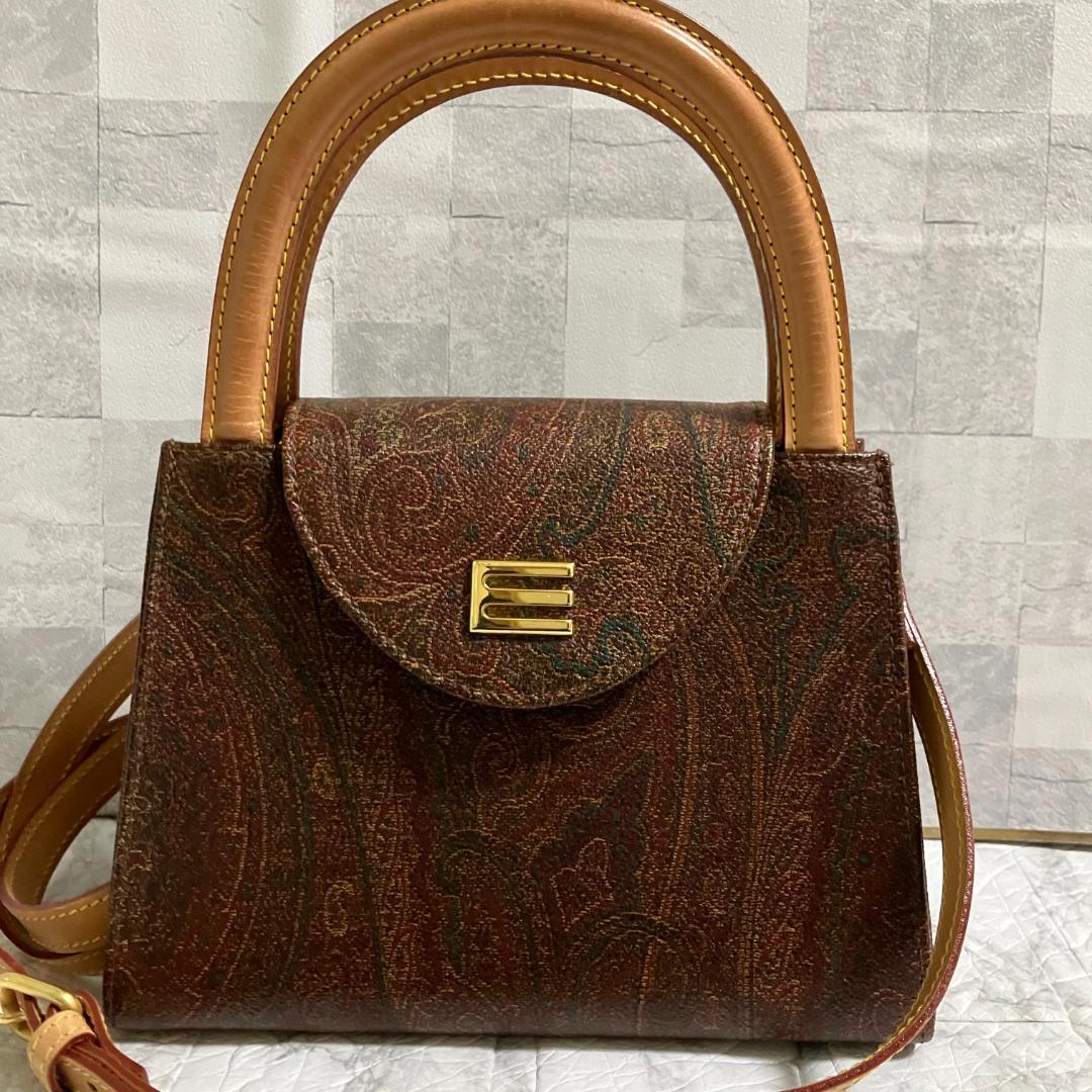 極美品◎エトロ ETRO ペイズリー柄 PVC×レザー 2WAY ハンドバッグ