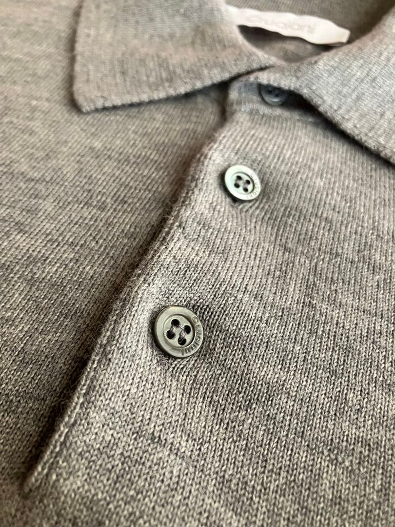Cruciani ウール 27G ニットポロ 製品染め 長袖 杢グレー 52