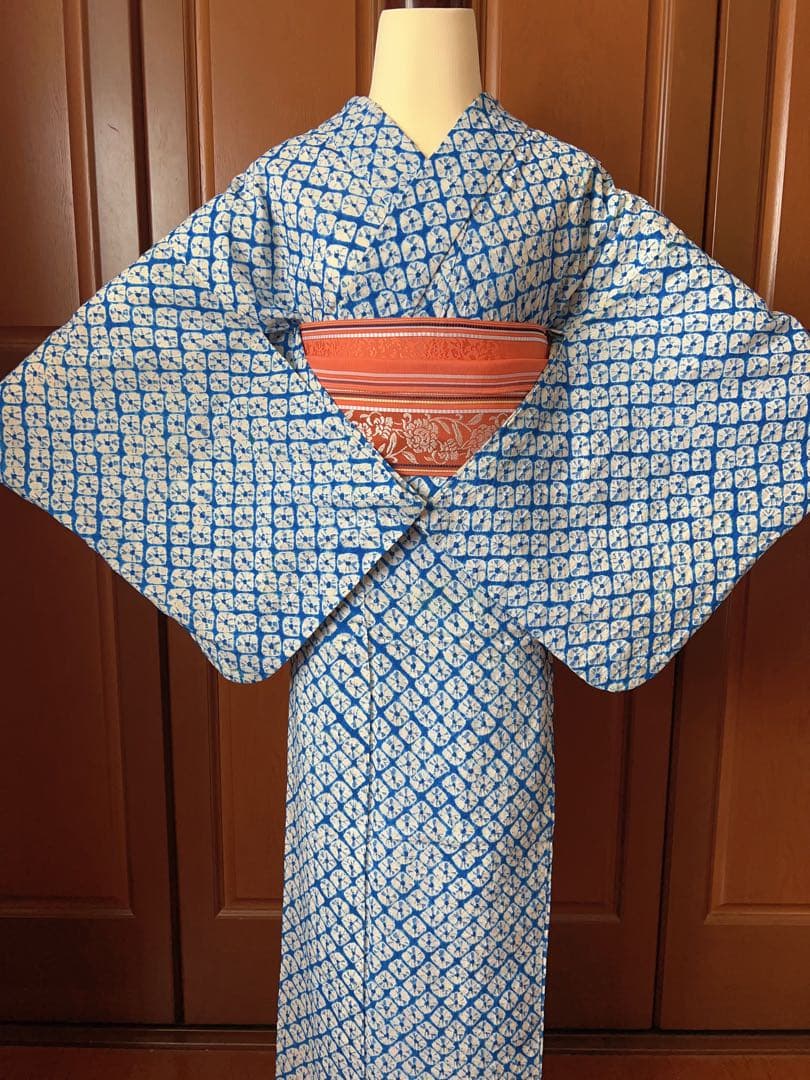 有松鳴海織り 浴衣 青系 鹿子絞り シンプル Sサイズ 小中高生にも