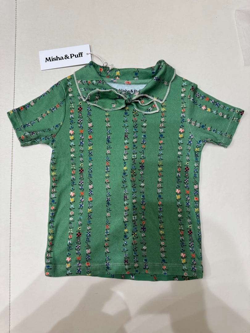 【美品】Misha & Puff 半袖シャツ グリーン 花柄4y