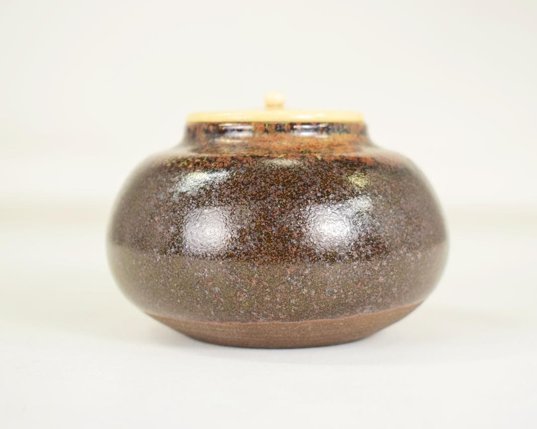 初出 玄々斎 瀬戸 蓋付茶入 茶道具 仕覆付 三重共箱入