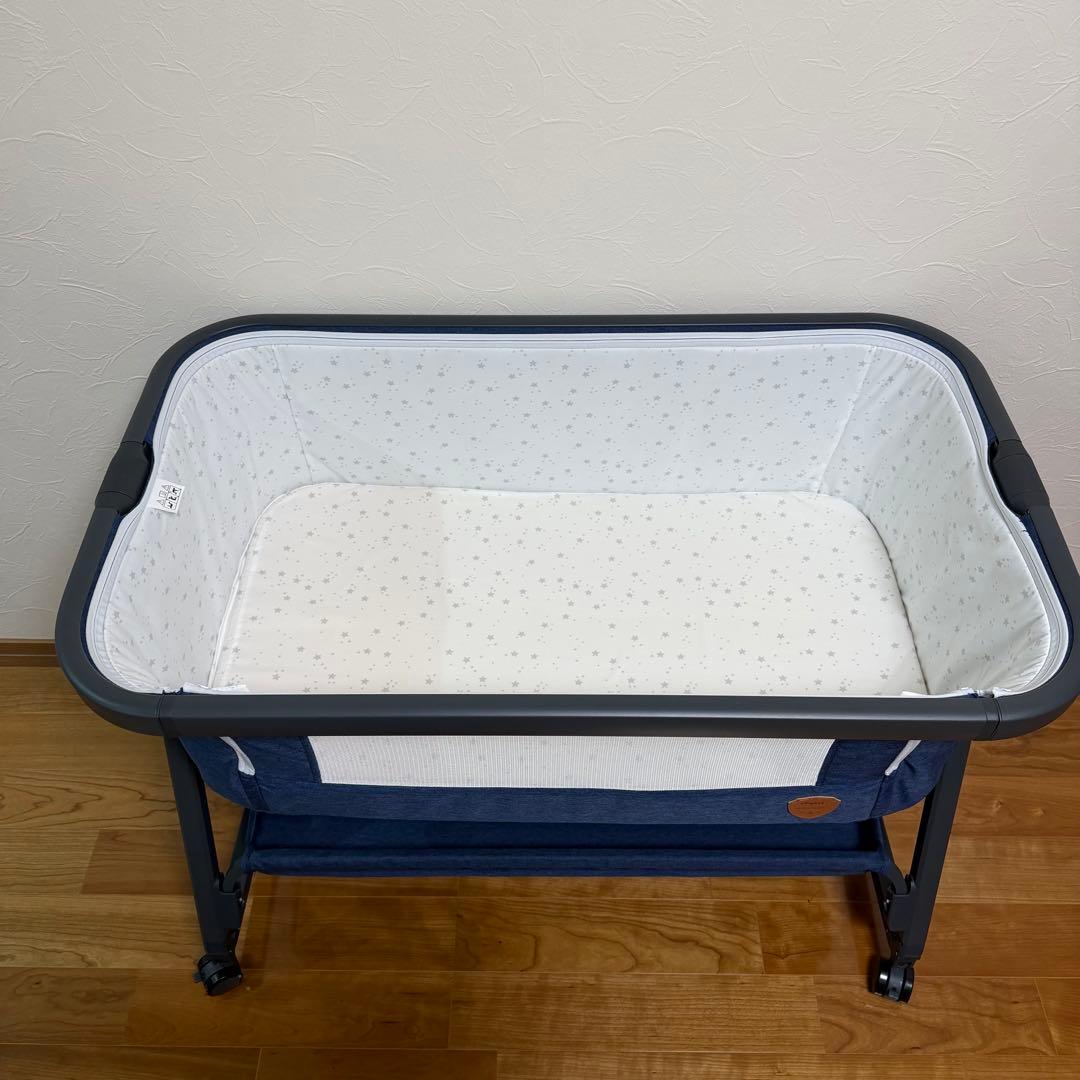 HZDMJベビーベッド ネイビー★マットレス・防水シーツ付き★