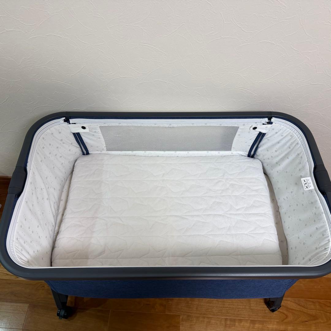 HZDMJベビーベッド ネイビー★マットレス・防水シーツ付き★