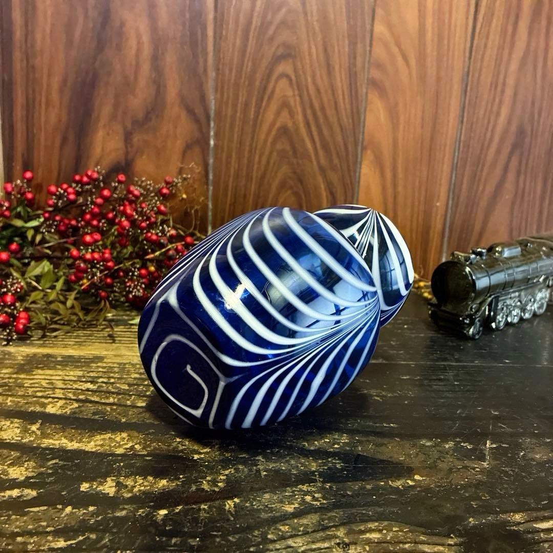 骨董　時代ガラス　超希少　瑠璃色ガラス　掻き揚げ　ヒヤシンス瓶　水耕栽培