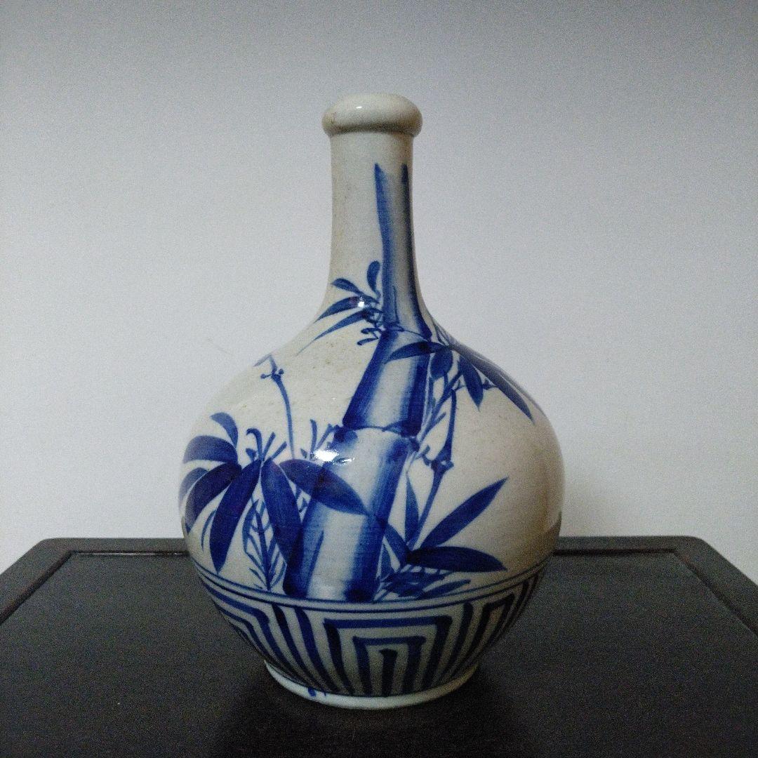 NO640 会津本郷焼　染付け徳利　笹竹文