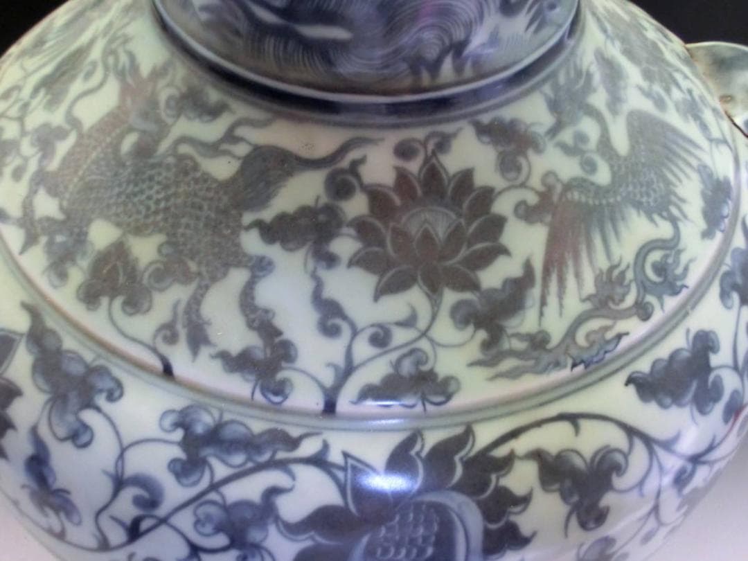 壷■支那青華花唐草紋大壺 染付大瓶 中国 古玩 唐物 花瓶 骨董品 32.6cm