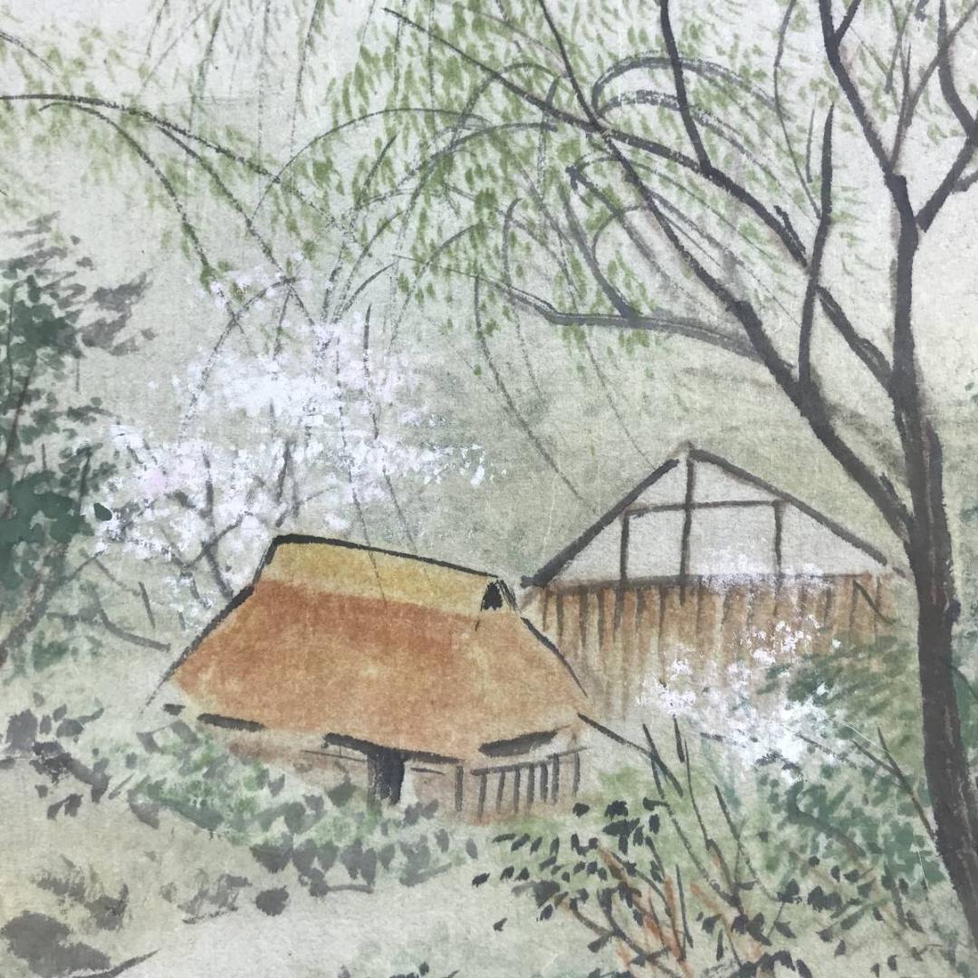 【真作】水田硯山/池塘春陰図/山水図/春景図/掛軸/名家伝来/AD-701