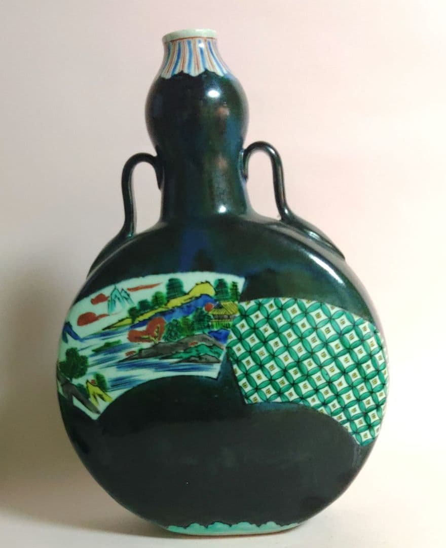 九谷焼　白舟　徳利　手書き　色絵　陶器製