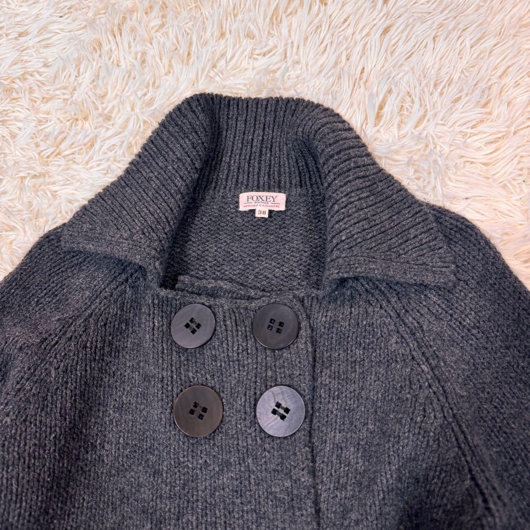 美品　FOXEY　ニットカーディガン　カシミヤ　シルク　水牛釦　グレー　38