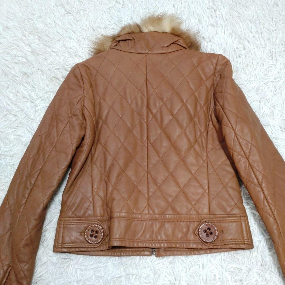 極美品　バーバリーブルーレーベル　ラムレザー　ノバチェック　フォックスファー