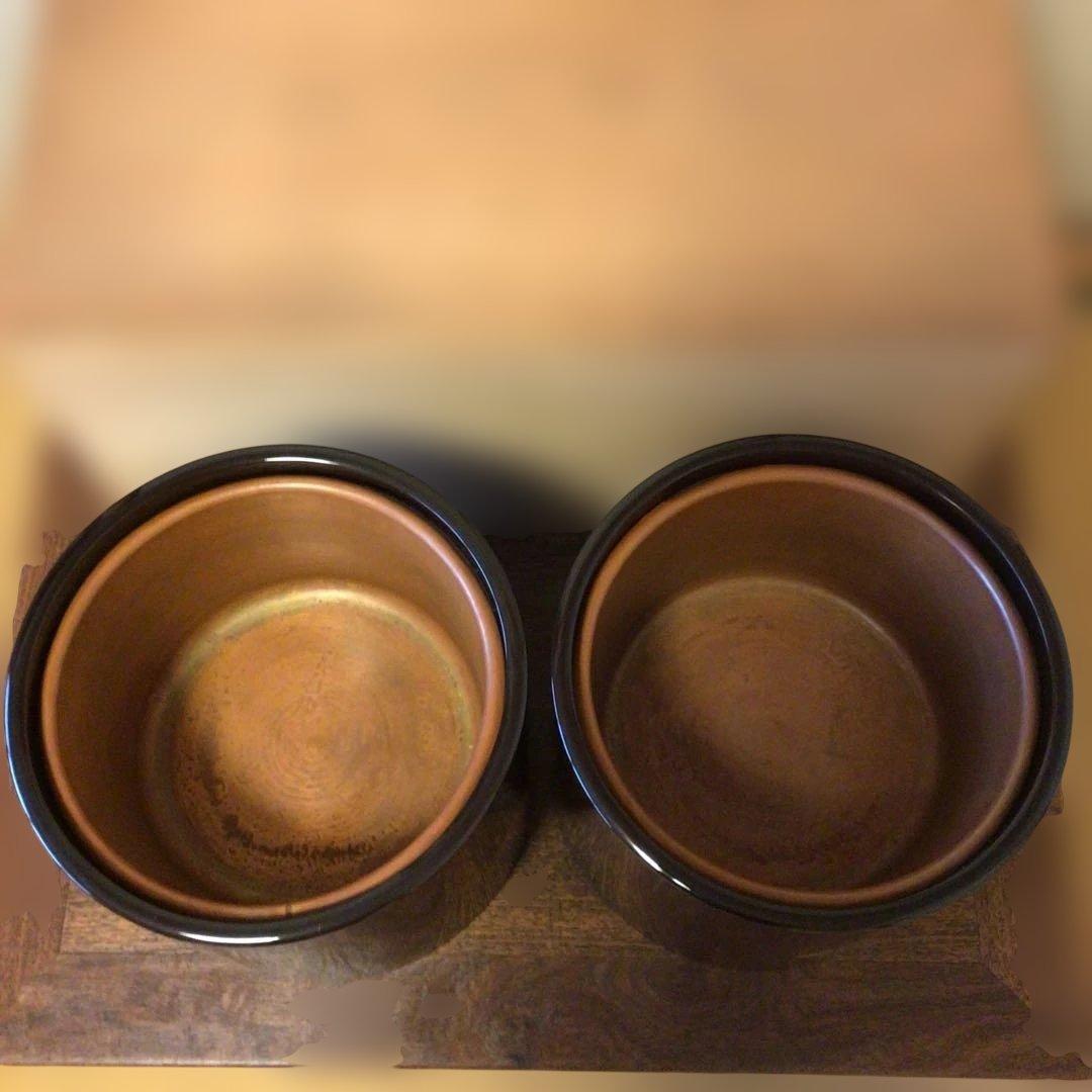 アンティーク　輪島塗り　手あぶり　火鉢　一対　木箱付き　落とし付き　呂色　菊模様