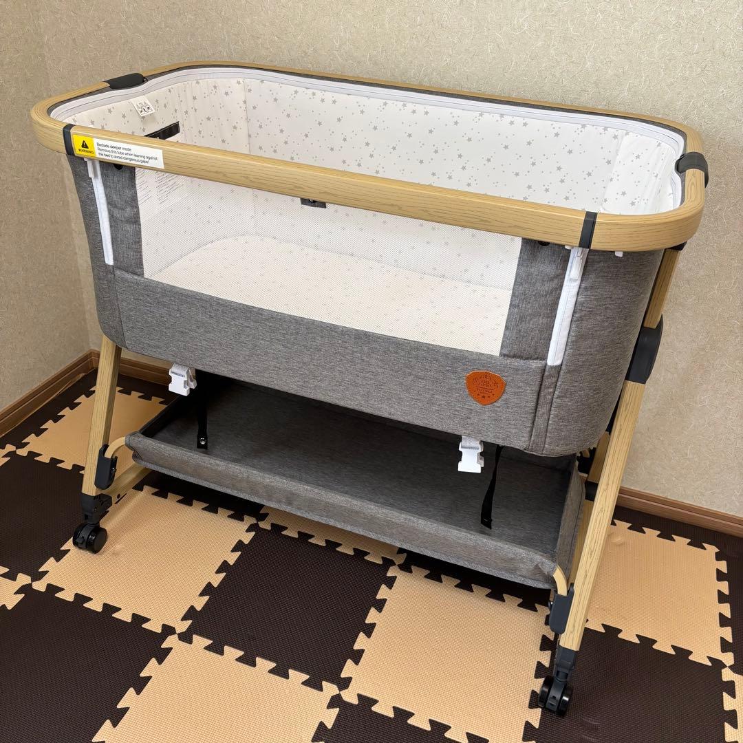【HZDMJ正規品ベビーベッド添い寝折りたたみハイローベッドグレー