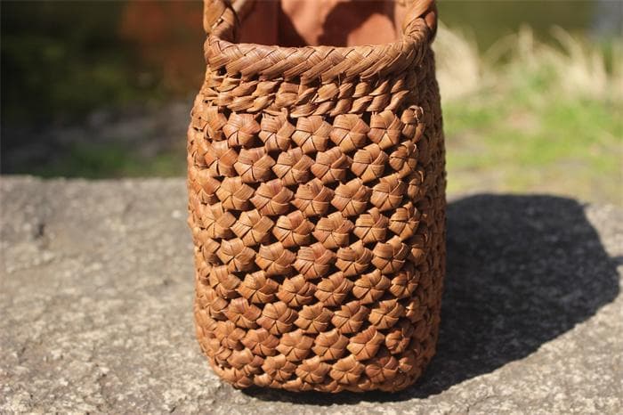 六角花結び編み 山葡萄 かごバッグ やまぶどう 山ぶどう カゴバッグ 持ち手 籠