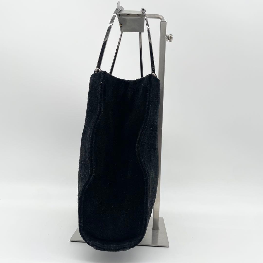 GUCCI スエード　メタルハンドル　ハンドバッグ　ブラック　レザー