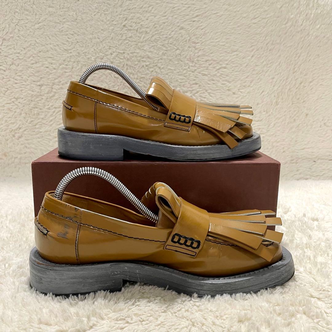 MARNI マルニ フリンジ キルト レザー 厚底ローファー キャメル 36