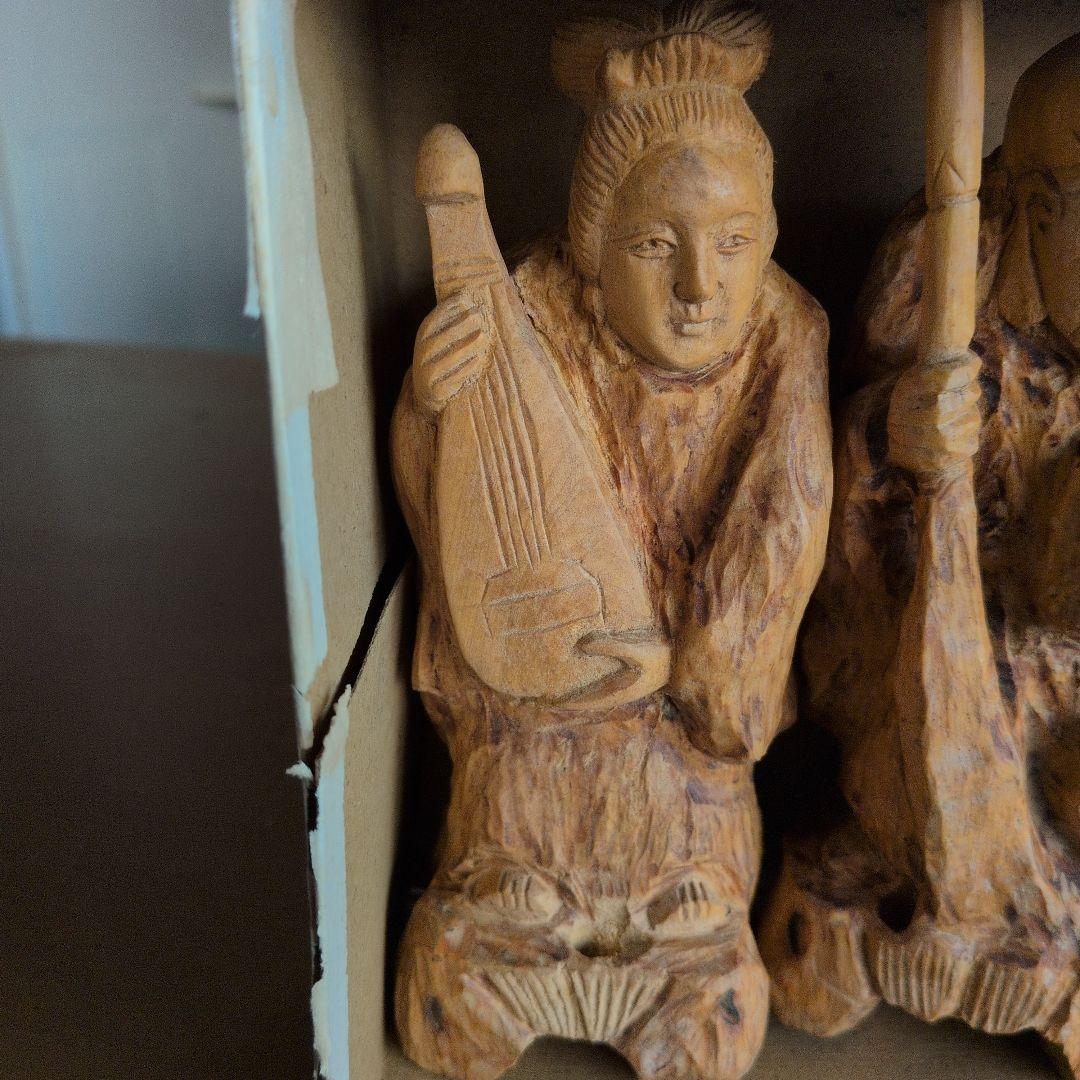 木製 一刀彫七福神 置物　大きいサイズの7体セット