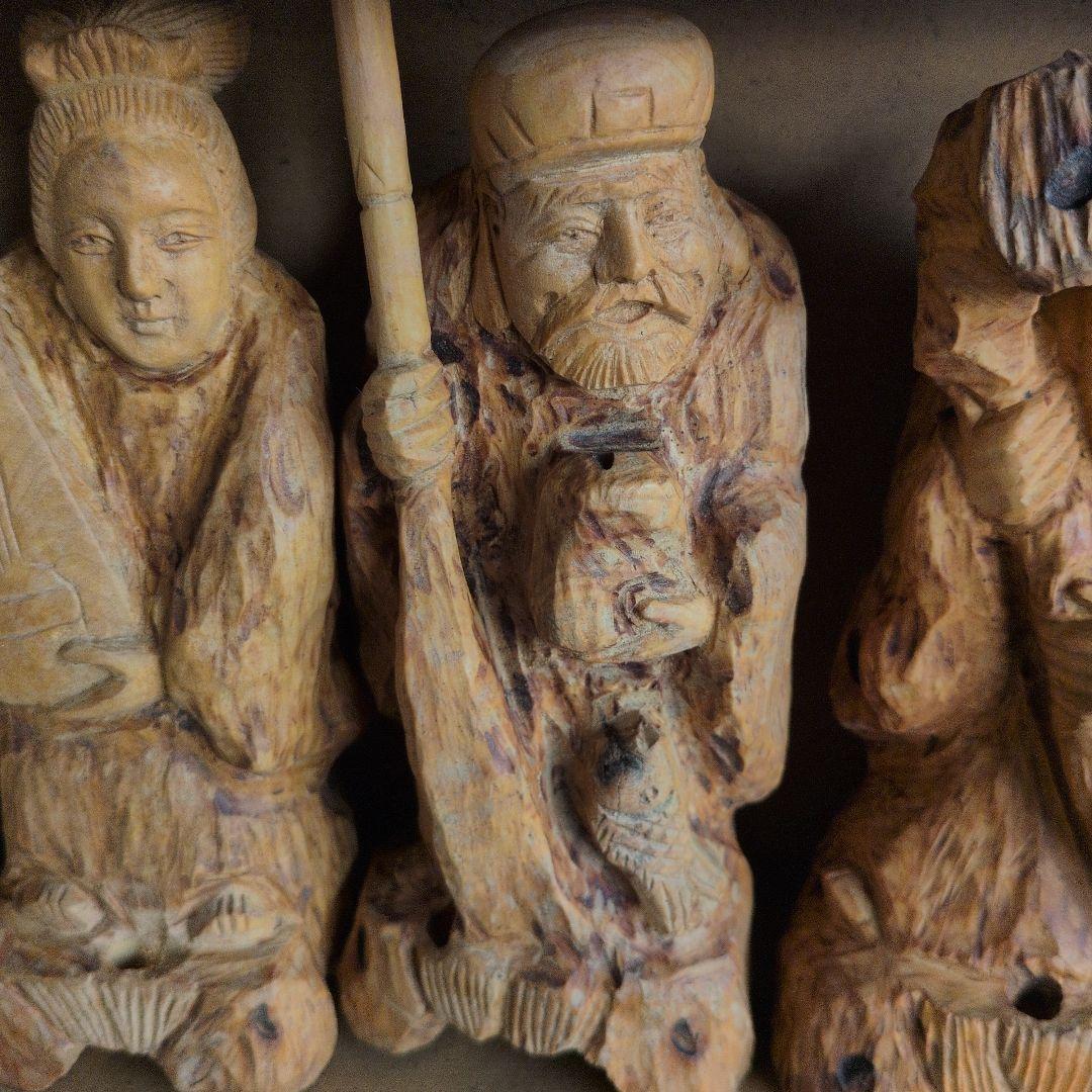 木製 一刀彫七福神 置物　大きいサイズの7体セット