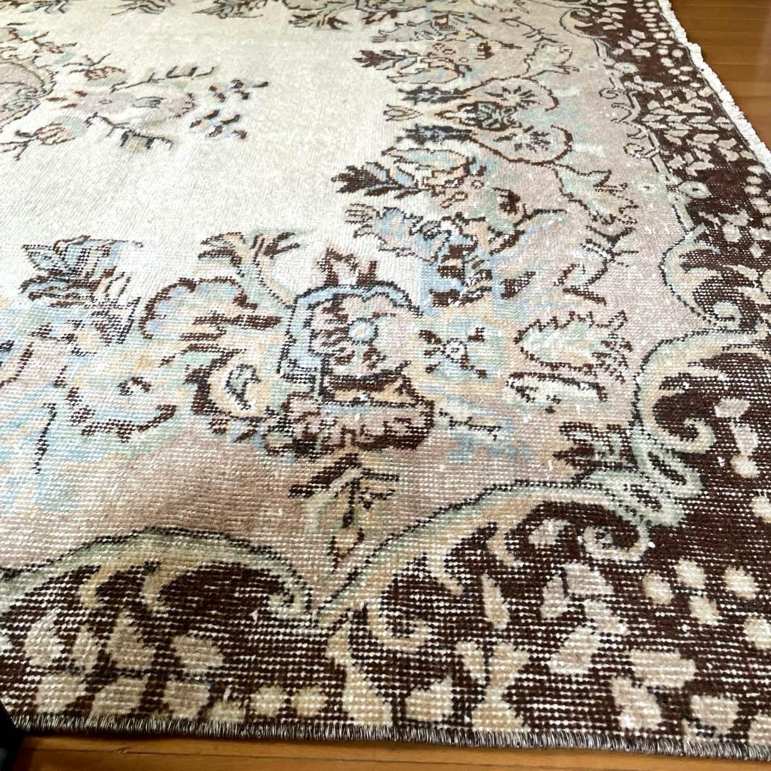 超大判170×292 フローラルメダリオン　グレージュ　トルコヴィンテージラグ