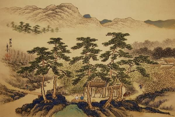 真作/三宅香雪/山水人物図/絹表装/桐共箱/布袋屋掛軸HB-764