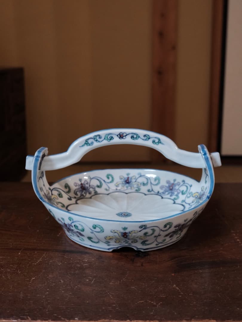 古余呂技窯　川瀬竹春 順一　豆彩蘭唐草文手　菓子器　茶道具　箱付　Q1720