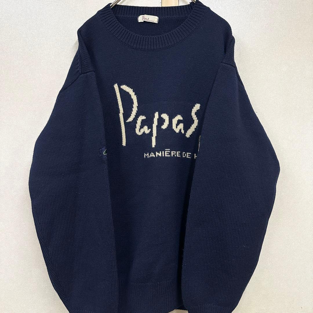 Papas パパス セーター ニット papasウールニット オールドロゴ