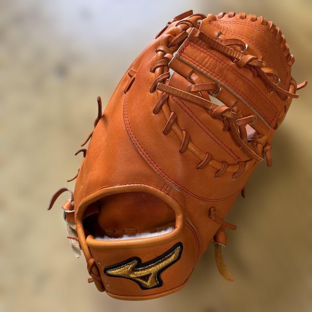 中古品ミズノプロ軟式ファーストミット軟式用野球グローブ 右利き用オレンジ