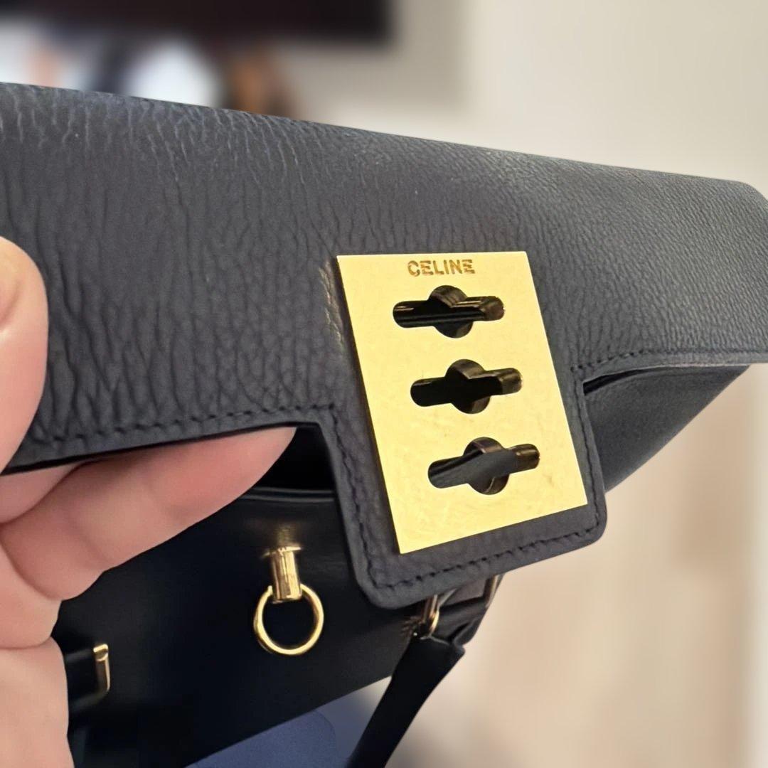 CELINE マンテル ハンドバッグ レザー ネイビー　ヴィンテージ　セリーヌ